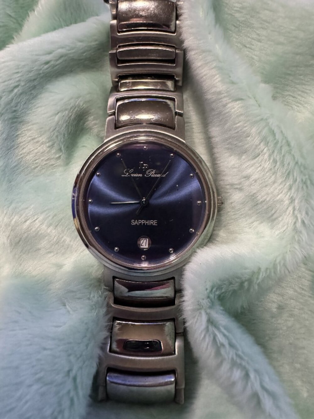 Lucien Piccard Silver Watch Band with Sapphire Face